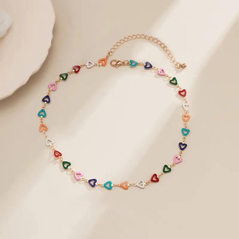 Vibrant Boho Summer Beach Jewelry: Colorful Hollow Heart Beads Choker Charmed Necklace Gift