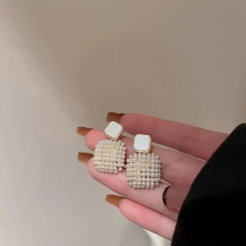 Pearl White Square Earrings