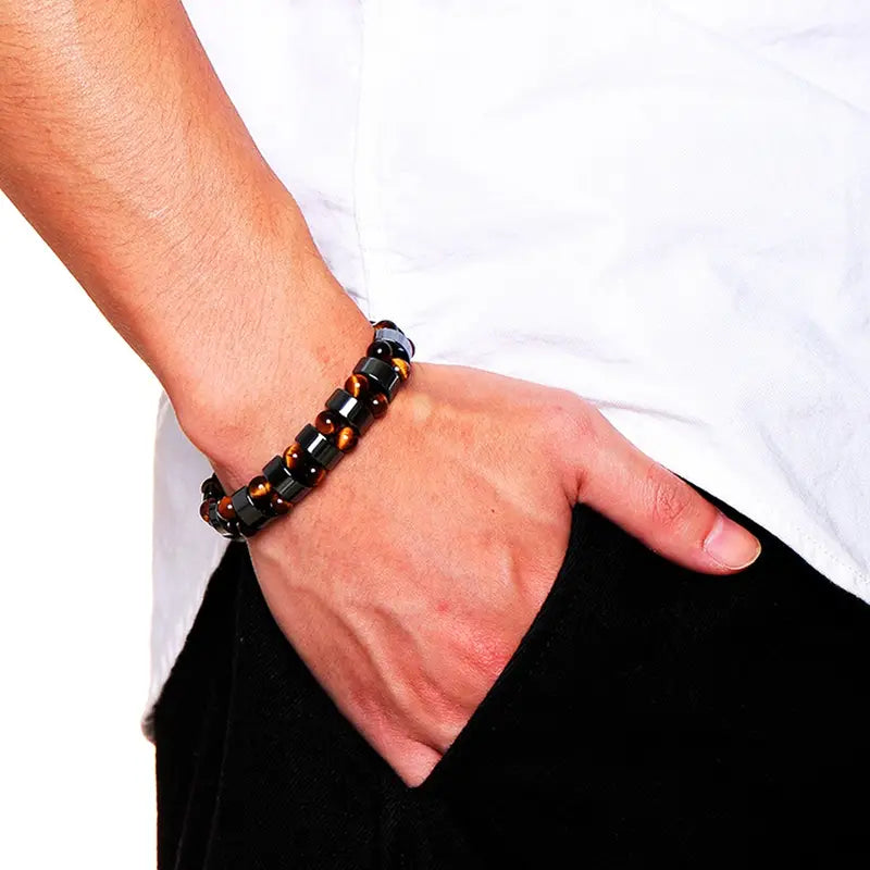 Hand Of Tiger Eye & Hematite Charm Bracelets, Natural Energy Stone Bracelet Jewelry