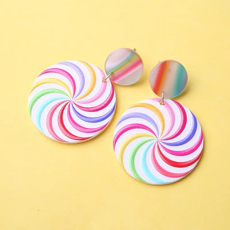 Colorful Round Lollipop Pattern Earrings Resin Jewelry For Women Party time Bling