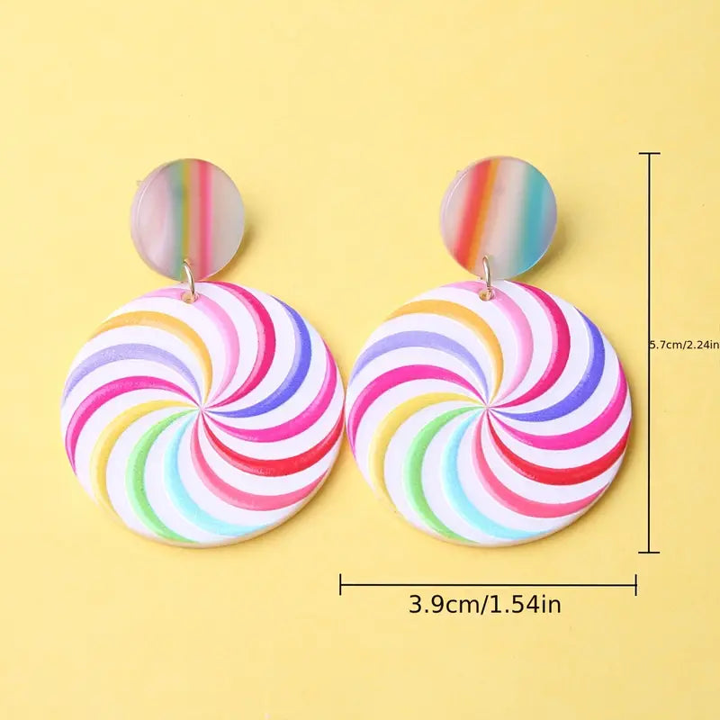 Colorful Round Lollipop Pattern Earrings Resin Jewelry For Women Party time Bling
