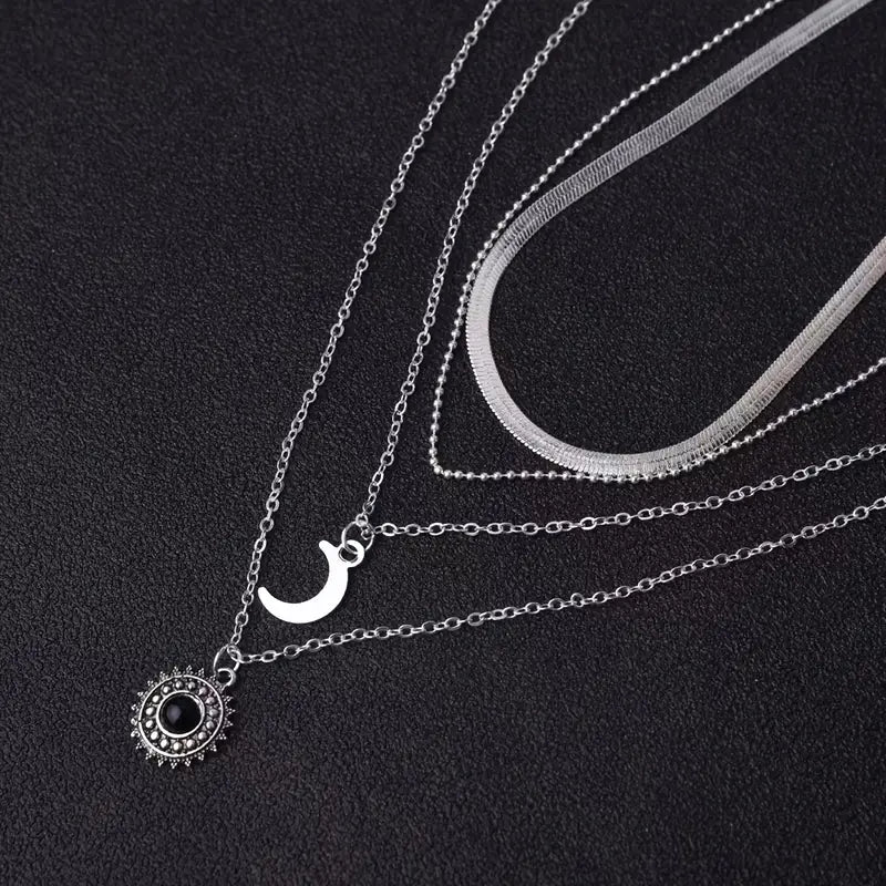 Sun Moon Layered Charmed Necklace