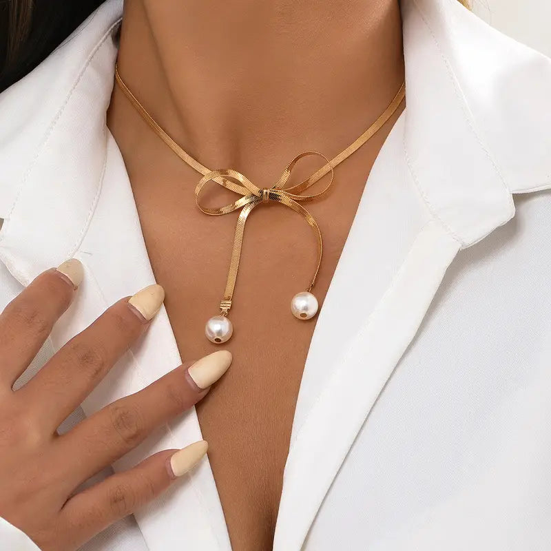 Gold Bow Charmed Necklace