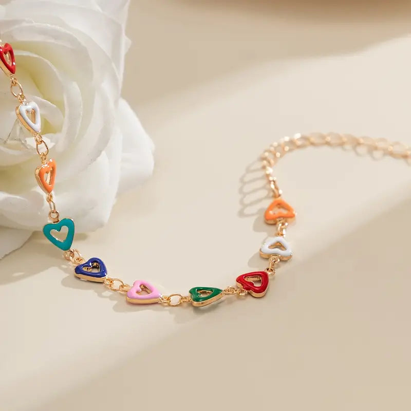 Vibrant Boho Summer Beach Jewelry: Colorful Hollow Heart Beads Choker Charmed Necklace Gift