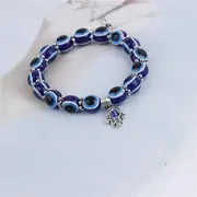 1pc Evil Eye Blue Beaded Charm Stretch Bracelet Hand Of Fatima Turkish Lucky Evil Eye Bracelet For Protection And Blessing