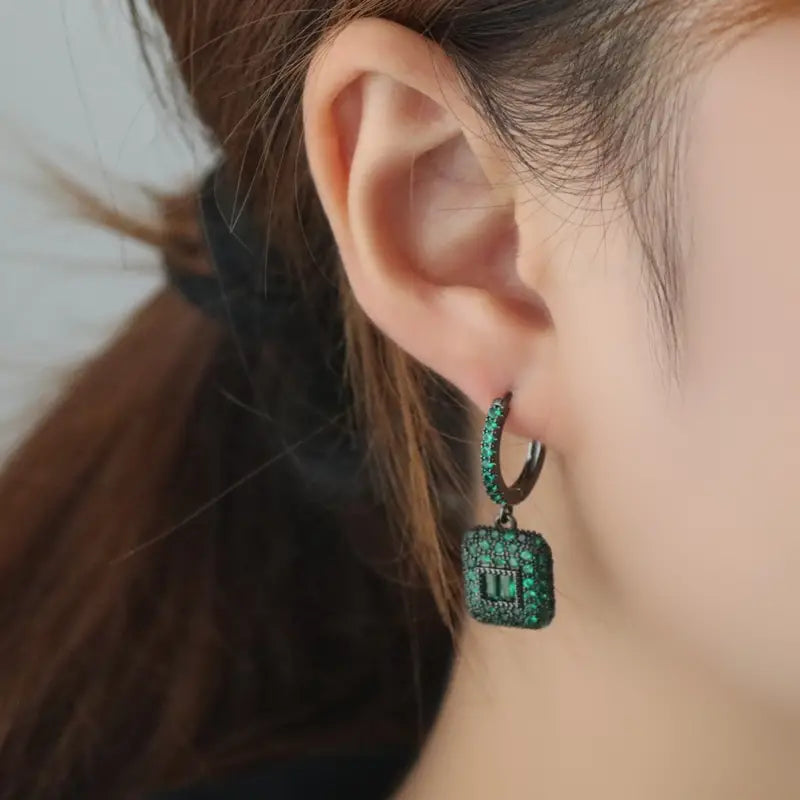 1 Pair Of Emerald Copper Zircon Square Earring Charm Pendants