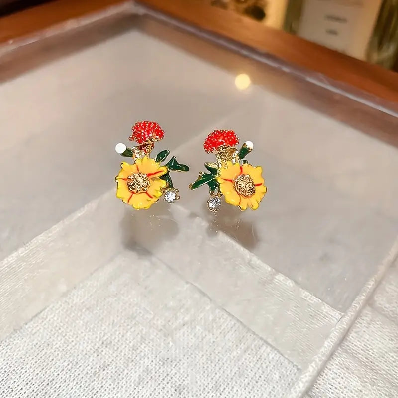 Add a Touch of Sparkle to Your Look with These Rhinestone Orange Flower Stud Earrings!
