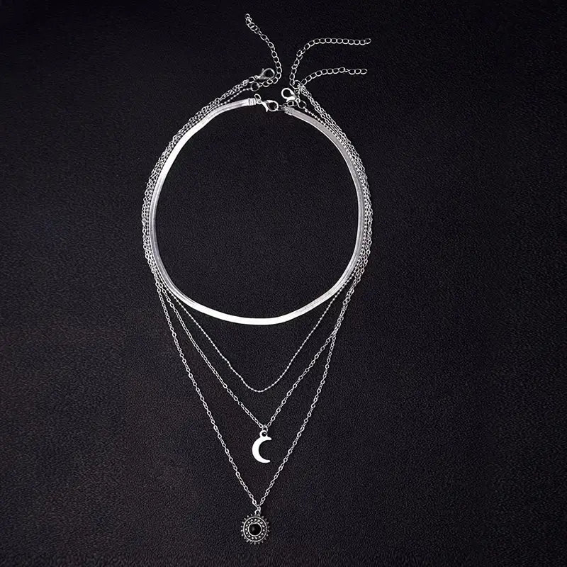 Sun Moon Layered Charmed Necklace