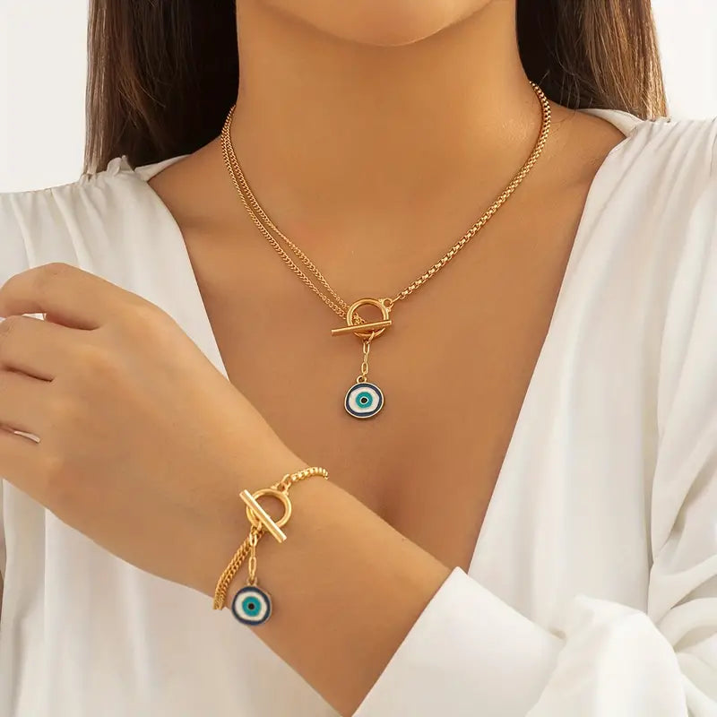 Gorgeous evil eye Bracelet & Necklace Set - Perfect for Any Occasion