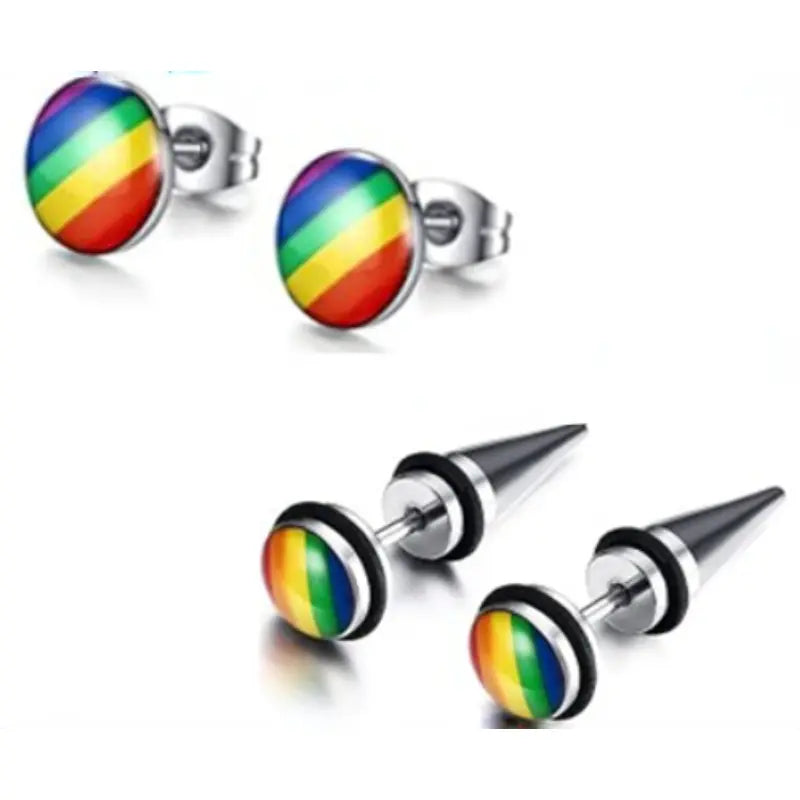 1pair Cool And Handsome Titanium Steel Earrings With Rainbow Color Design For Men