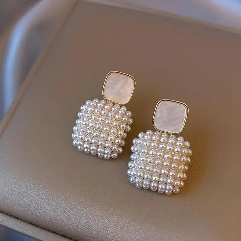 Pearl White Square Earrings