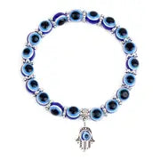 1pc Evil Eye Blue Beaded Charm Stretch Bracelet Hand Of Fatima Turkish Lucky Evil Eye Bracelet For Protection And Blessing