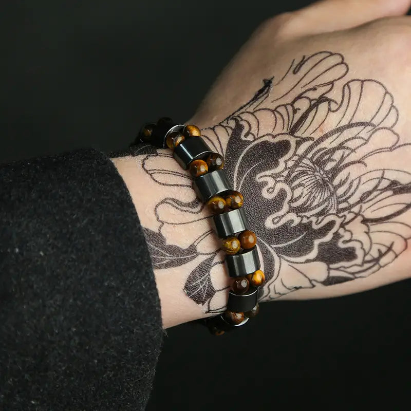 Hand Of Tiger Eye & Hematite Charm Bracelets, Natural Energy Stone Bracelet Jewelry