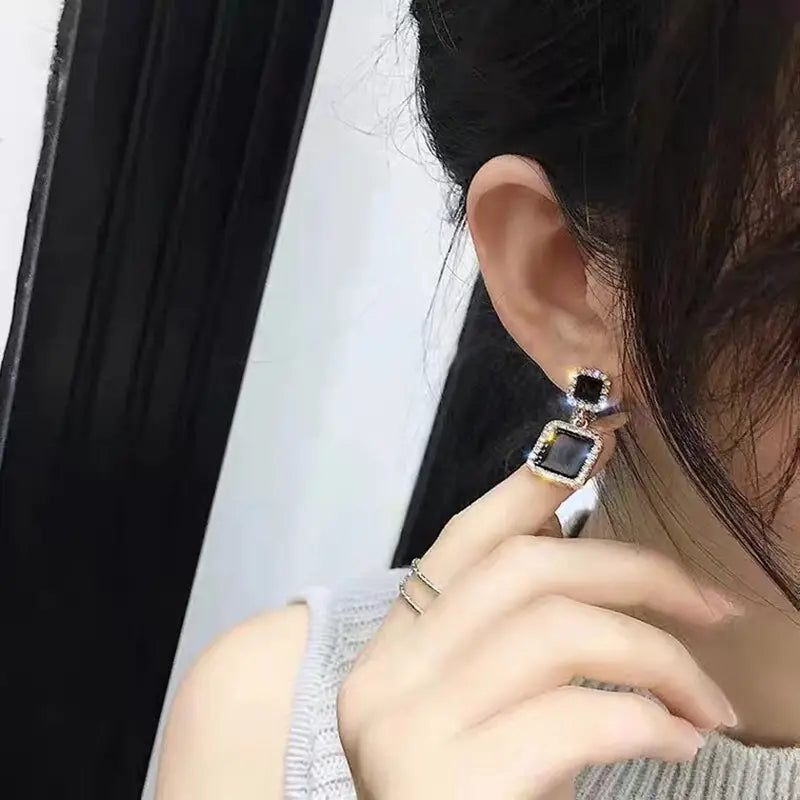 Black Square Stone Stud Earrings