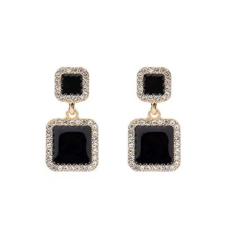 Black Square Stone Stud Earrings