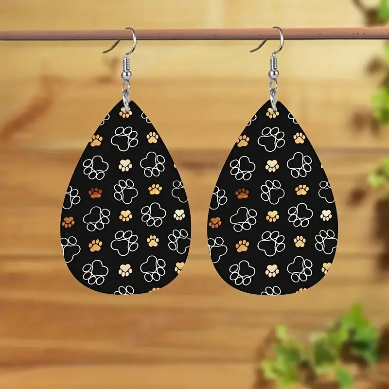 Colorful Print Teardrop Dangle Earring PU Leather