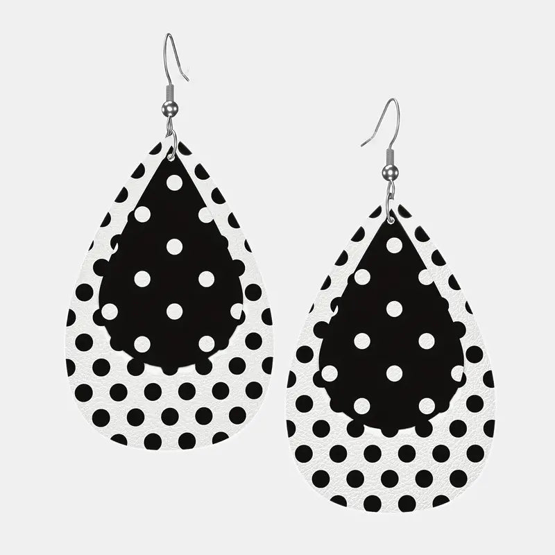 Colorful Print Teardrop Dangle Earring PU Leather