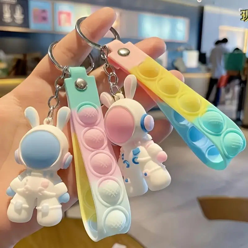 Multicolor 3D Soft Rubber Creative Space Rabbit Bunny Keychain Key Chain