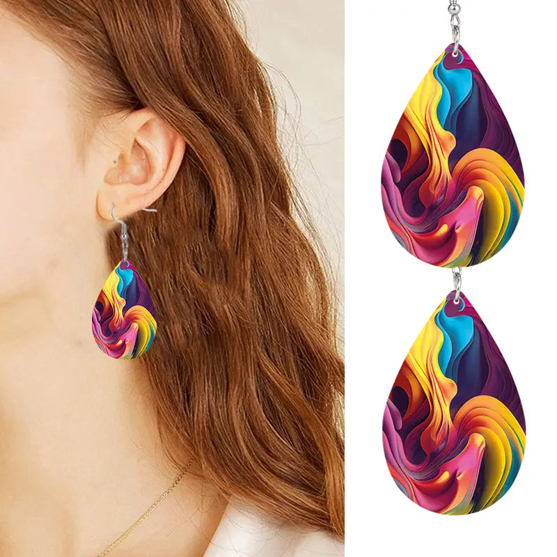Colorful Streamer Print Teardrop Dangle Earrings
