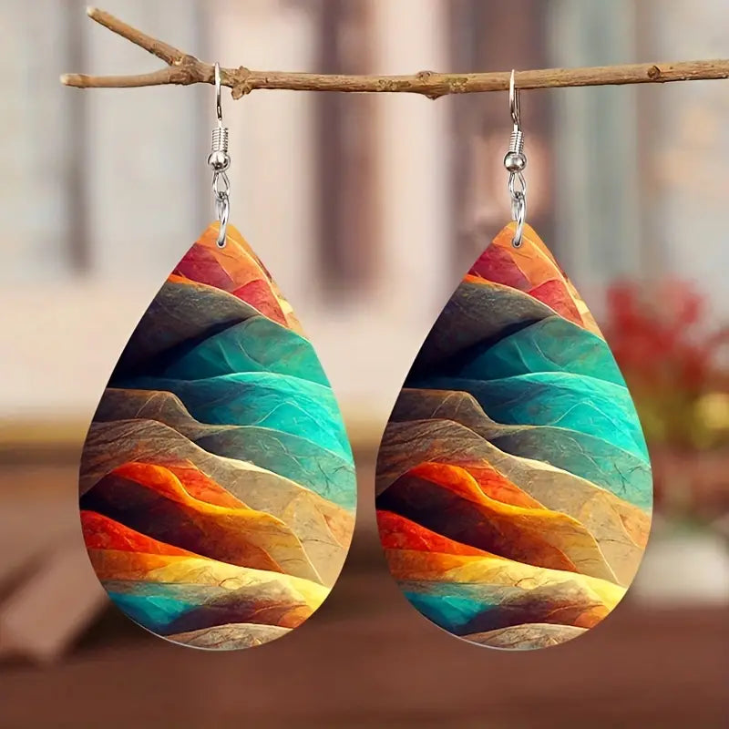 Colorful Streamer Print Teardrop Dangle Earrings