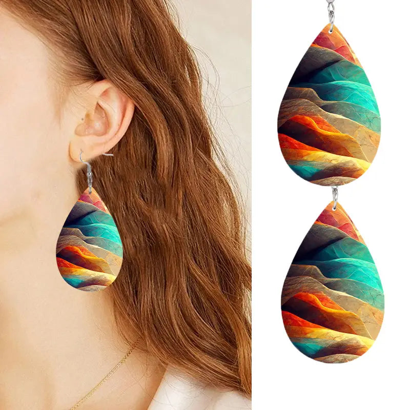 Colorful Streamer Print Teardrop Dangle Earrings