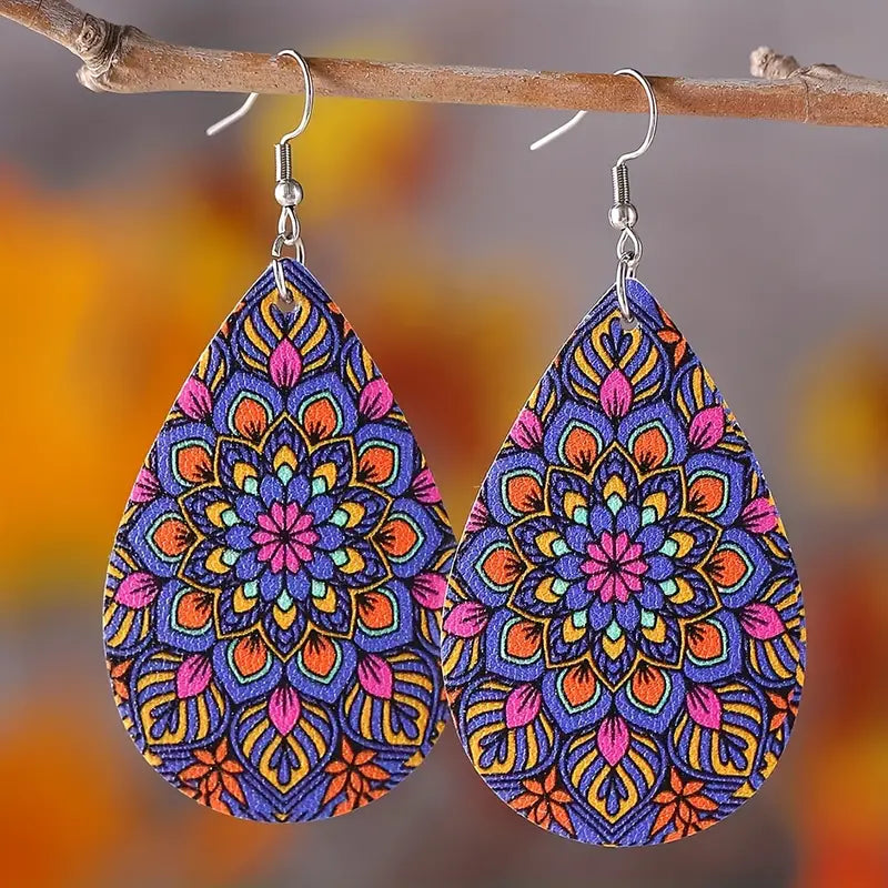 Colorful Streamer Print Teardrop Dangle Earrings