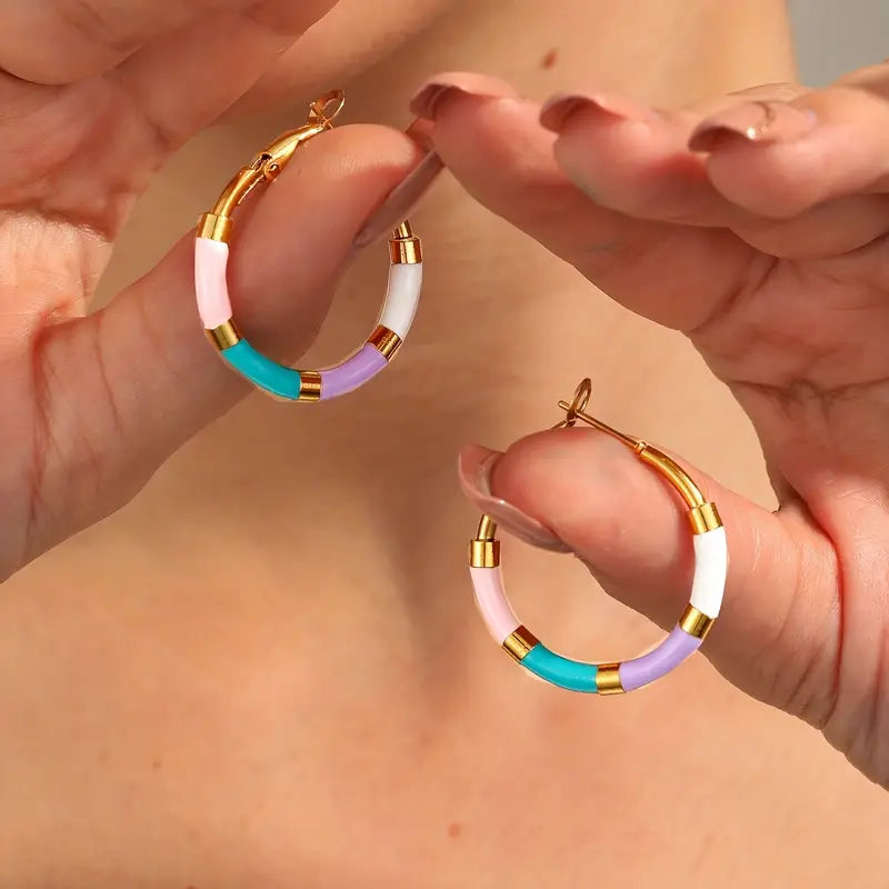 Elegant Minimalist Style Enamel Hoop