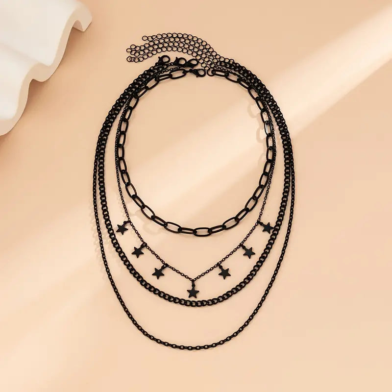 Black Star Element Tassel Retro Chain Necklace Set.