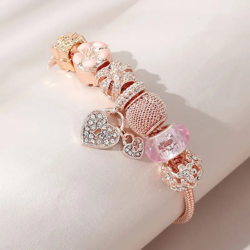 Elegant Fashionable Rose Flower Beaded Charm Bracelet