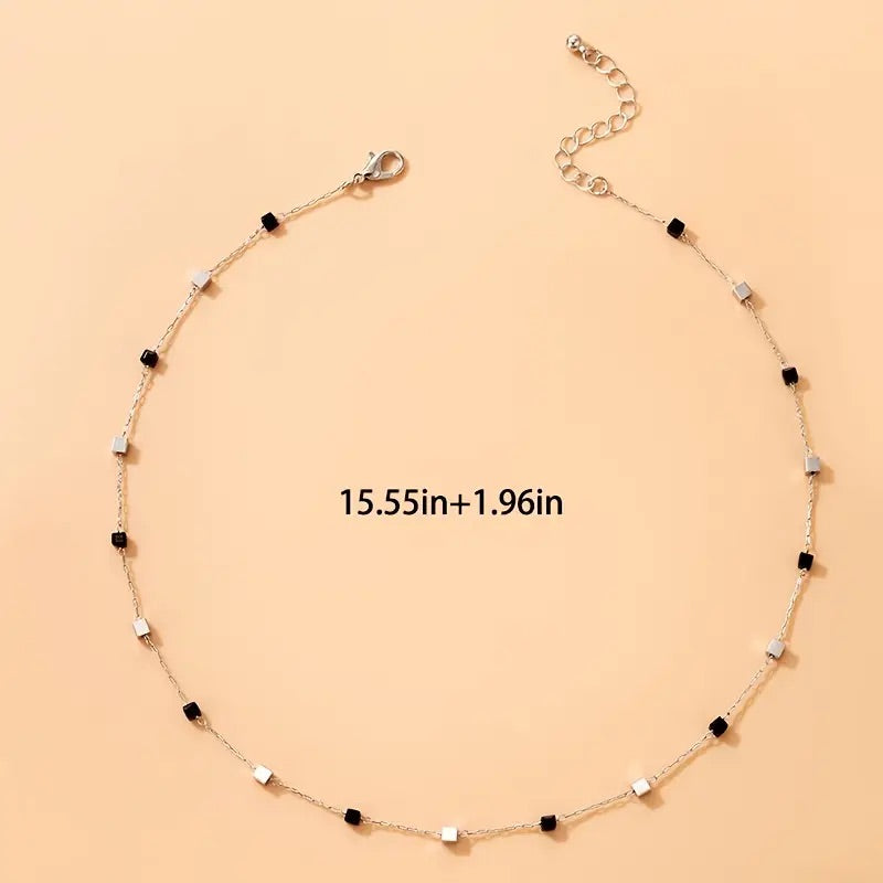 Dainty Choker Necklace With Square Shape Beads