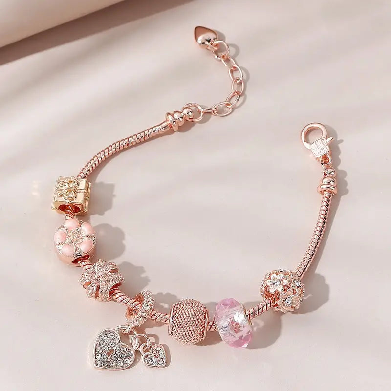 Elegant Fashionable Rose Flower Beaded Charm Bracelet