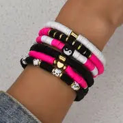 6 Pcs Colorful Soft Pottery Beaded Bracelet Set Stackable