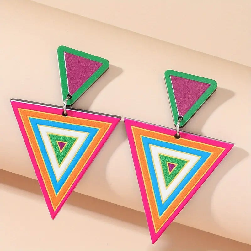 Colorful Geometric triangle earring