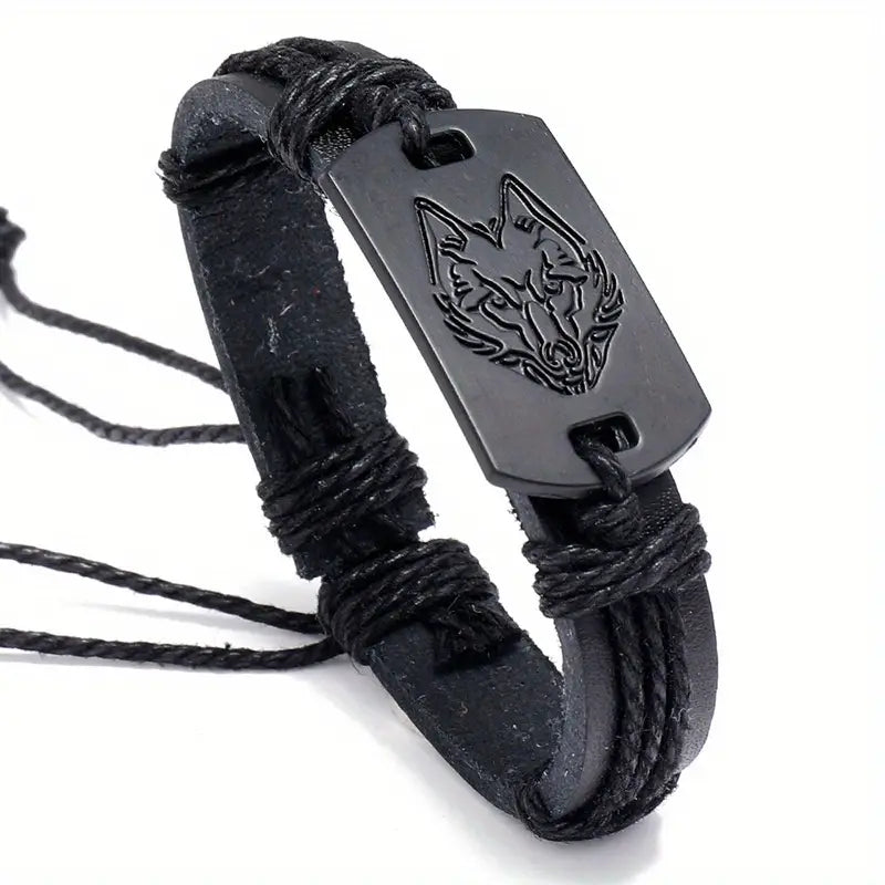 Trendy Punk Style Wolf Head Braided Bracelet