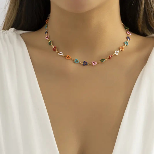 Vibrant Boho Summer Beach Jewelry: Colorful Hollow Heart Beads Choker Charmed Necklace Gift