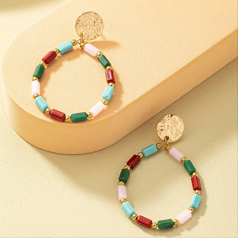 Geometric Shaped Colorblock Beaded Earrings Women's Accessories Fashion.