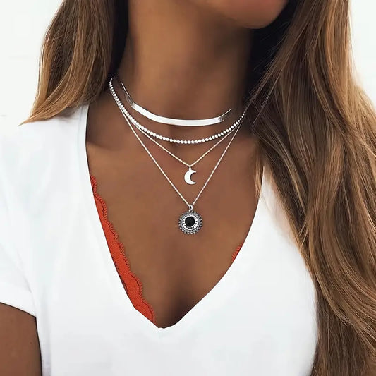 Sun Moon Layered Charmed Necklace