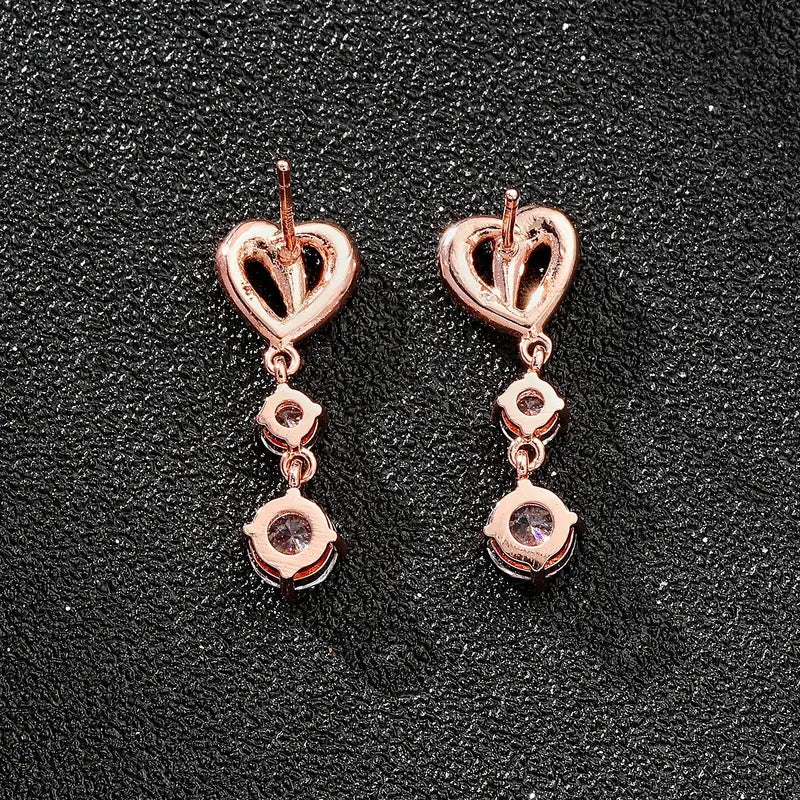 Pair Of White Zircon LOVE Heart-shaped Earrings Charm And Pendants In 18K Rose Gold Plated