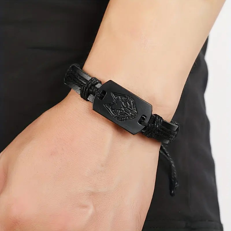 Trendy Punk Style Wolf Head Braided Bracelet