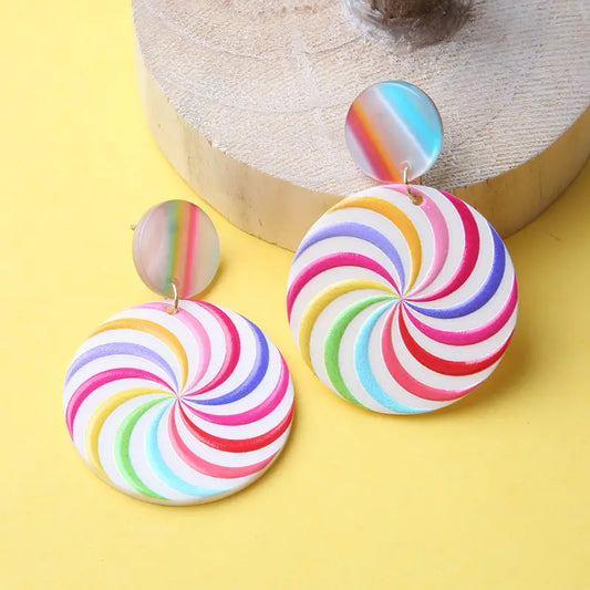 Colorful Round Lollipop Pattern Earrings Resin Jewelry For Women Party time Bling