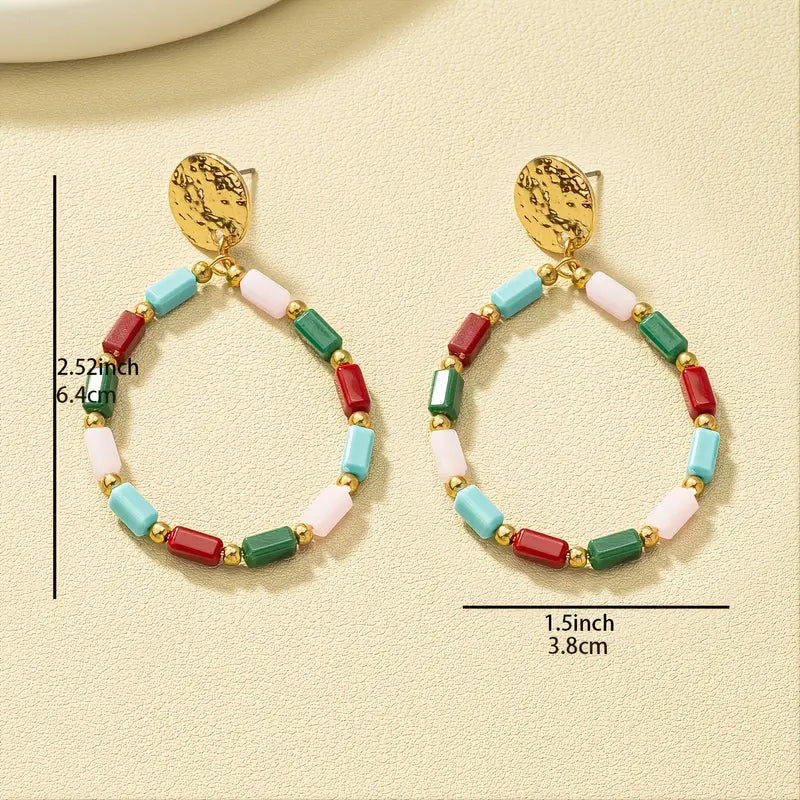 Geometric Shaped Colorblock Beaded Earrings Women's Accessories Fashion.