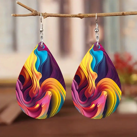 Colorful Streamer Print Teardrop Dangle Earrings