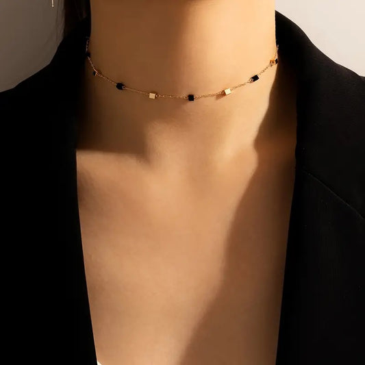 Dainty Choker Necklace With Square Shape Beads